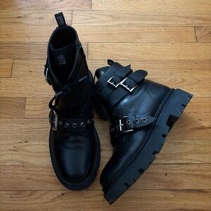 Roberto Cavalli Class Black Leather Moto Boots Size 11